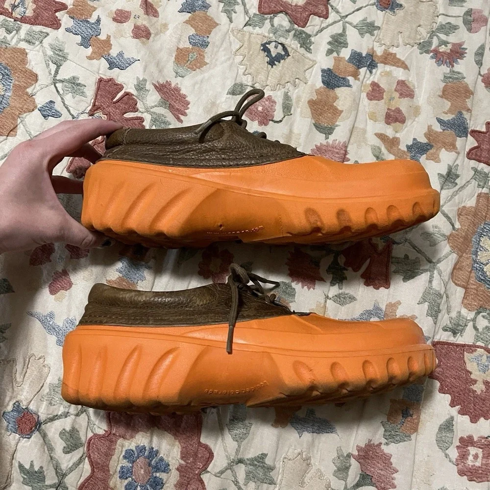 Rare Crocs Axle‎ Islander Boat Shoes Orange Foam Leather Men 10 Women 12 Unisex
